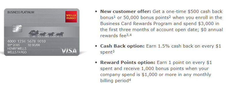 Wells Fargo Business Platinum Card $500 Signup Bonus