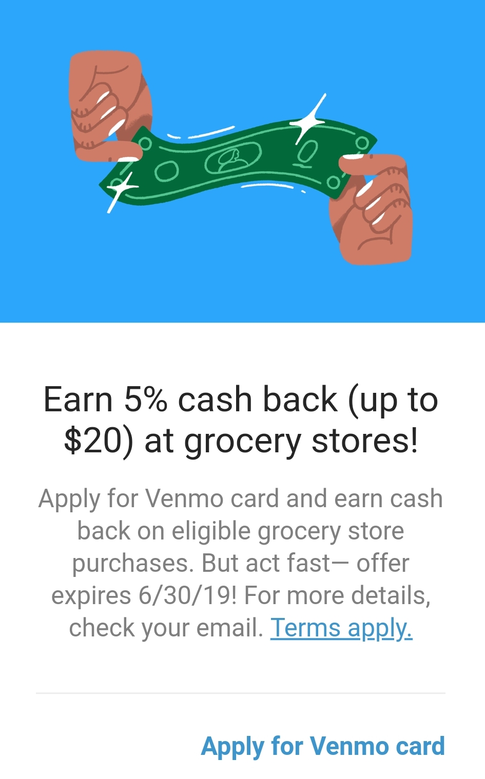 venmo card 5% on groceries