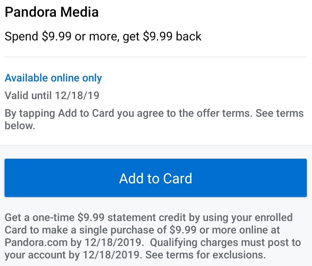 Pandora Amex Offer