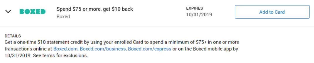 Boxed Amex Offer