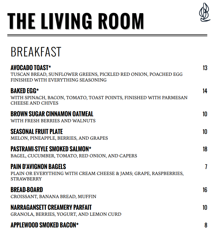 Brenton Hotel Review: Breakfast menu