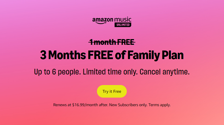 Get 3 Free Months of Amazon Music Unlimited Family Plan