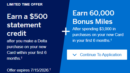 Image for Better Offer for Amex Delta Gold Card: 60K Miles + $500 Credit with Dummy Booking